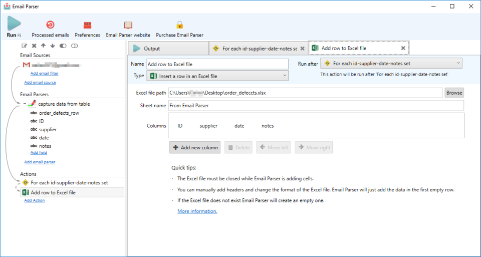 screenshot of Email Parser